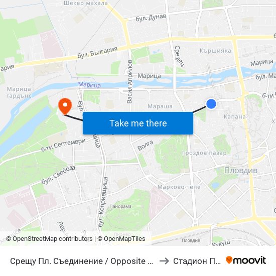 Срещу Пл. Съединение / Opposite Saedinenie Sq. (118) to Стадион Пловдив map