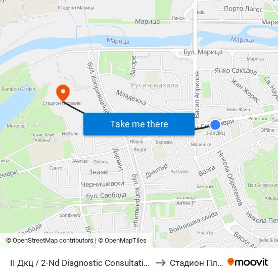 II Дкц / 2-Nd Diagnostic Consultative Center (116) to Стадион Пловдив map