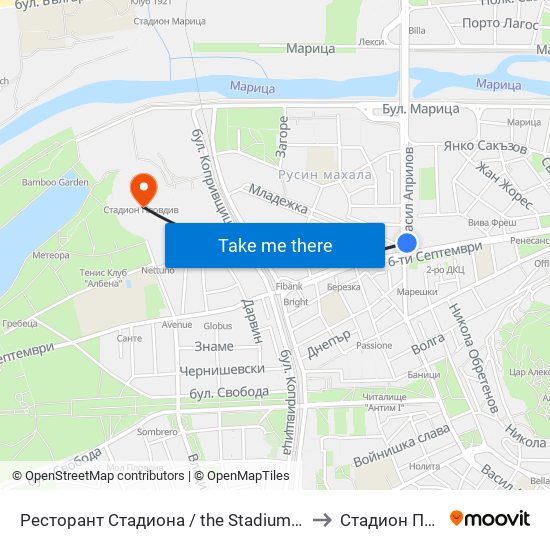 Ресторант Стадиона / the Stadium Restaurant (383) to Стадион Пловдив map