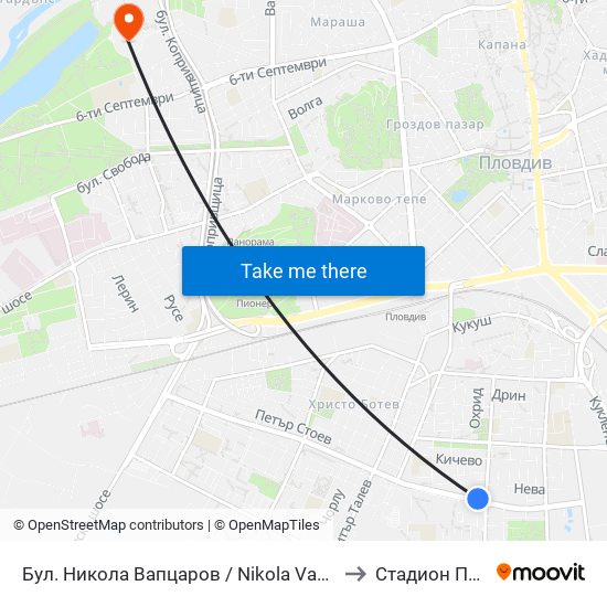Бул. Никола Вапцаров / Nikola Vaptsarov Blvd. (68) to Стадион Пловдив map