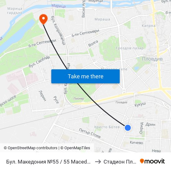 Бул. Македония №55 / 55 Macedonia Blvd. (41) to Стадион Пловдив map