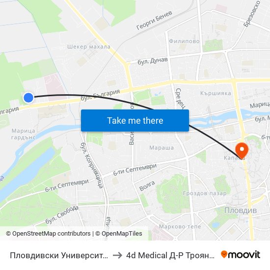 Пловдивски Университет / Plovdiv University (1003) to 4d Medical Д-Р Троянчев Фетална Морфология map