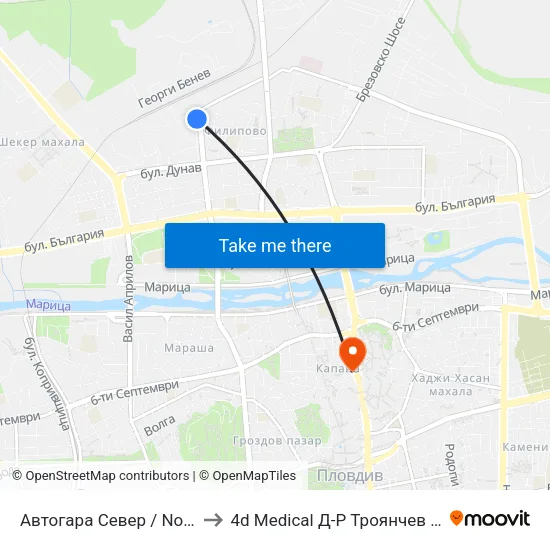 Автогара Север / North Bus Station (57) to 4d Medical Д-Р Троянчев Фетална Морфология map