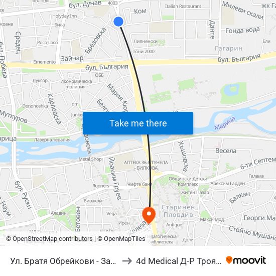 Ул. Братя Обрейкови - Запад / Bratya Obreykovi St. - West (7) to 4d Medical Д-Р Троянчев Фетална Морфология map