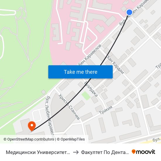 Медицински Университет / Medical University to Факултет По Дентална Медицина map