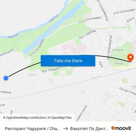 Ресторант Чадърите / Chadarite Resraurant (177) to Факултет По Дентална Медицина map