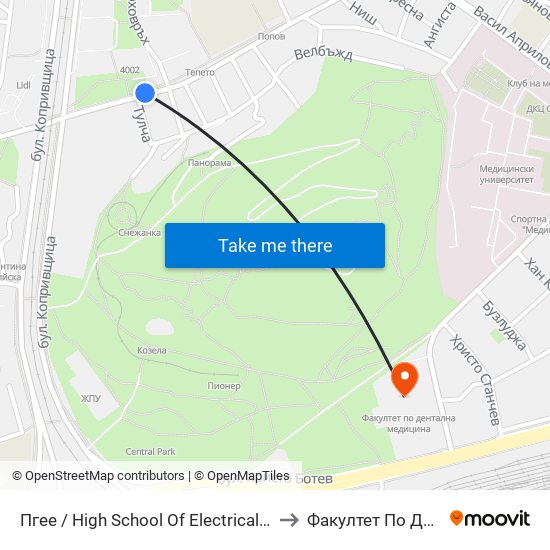 Пгее / High School Of Electrical Engineering And Electronics (171) to Факултет По Дентална Медицина map