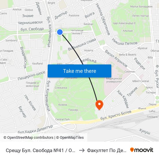Срещу Бул. Свобода №41 / Opposite 41 Svoboda Blvd. (266) to Факултет По Дентална Медицина map