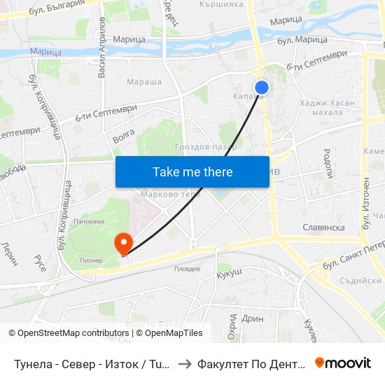 Тунела - Север - Изток / Tunela - Sever - East (47) to Факултет По Дентална Медицина map