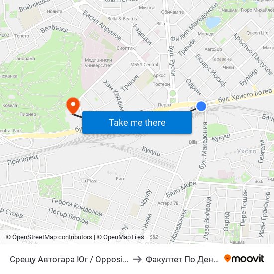 Срещу Автогара Юг / Opposite South Bus Station (206) to Факултет По Дентална Медицина map