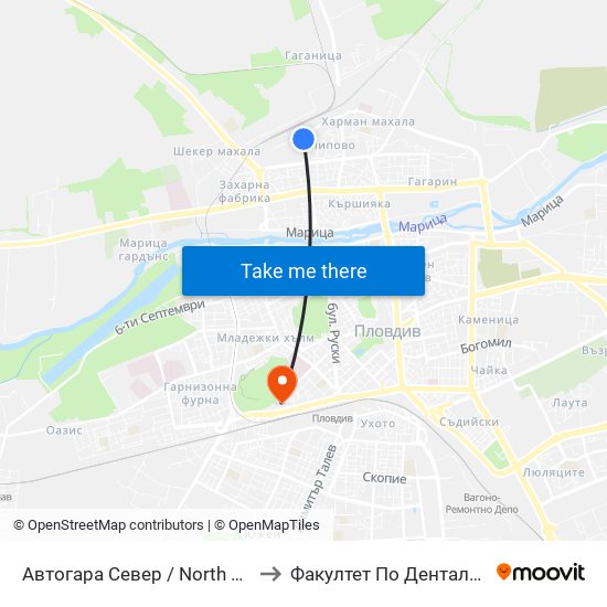 Автогара Север / North Bus Station (57) to Факултет По Дентална Медицина map