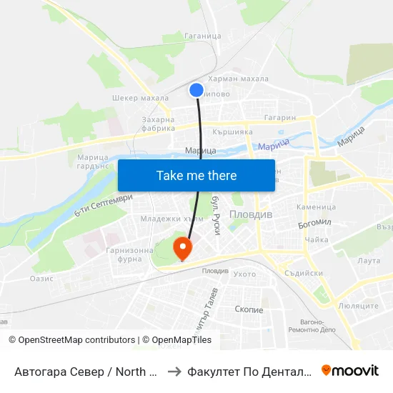 Автогара Север / North Bus Station (57) to Факултет По Дентална Медицина map