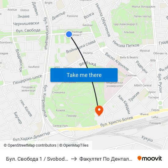 Бул. Свобода 1 / Svoboda Blvd. 1 (245) to Факултет По Дентална Медицина map