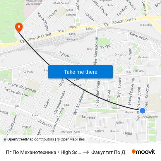 Пг По Механотехника / High School Of Mechanical Engineering (290) to Факултет По Дентална Медицина map