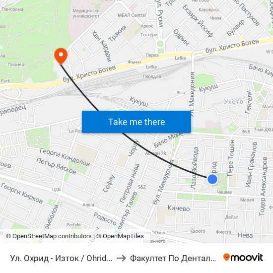 Ул. Охрид - Изток / Ohrid St - East (380) to Факултет По Дентална Медицина map