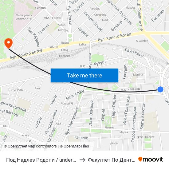 Под Надлез Родопи / under Rodopi Overpass (382) to Факултет По Дентална Медицина map
