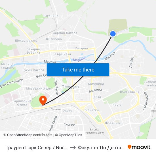 Траурен Парк Север / North Cemetery (1019) to Факултет По Дентална Медицина map