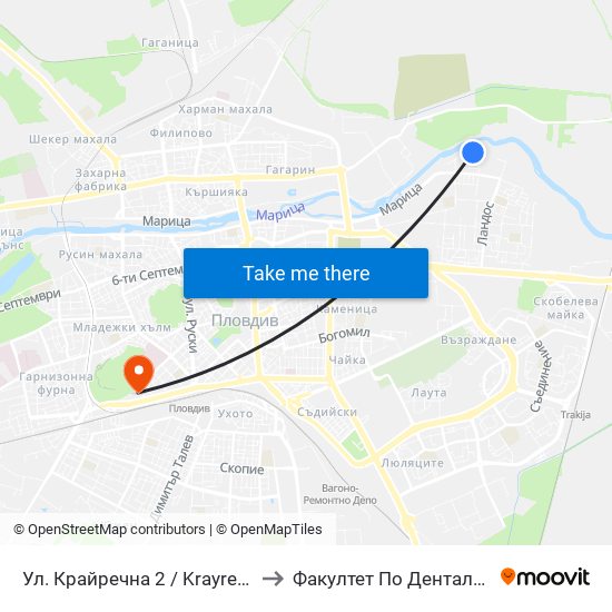 Ул. Крайречна 2 / Krayrechna St. 2 (410) to Факултет По Дентална Медицина map