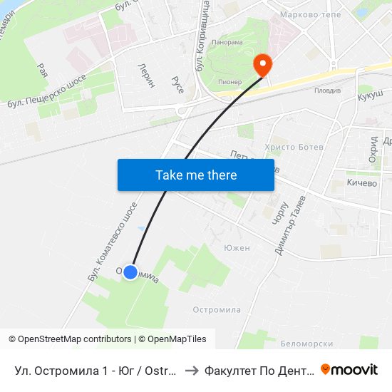 Ул. Остромила 1 - Юг / Ostromila St. 1 - South (475) to Факултет По Дентална Медицина map