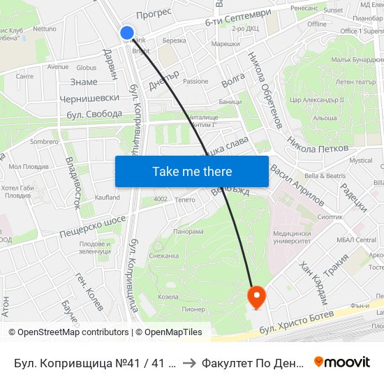 Бул. Копривщица №41 / 41 Koprivshtitsa Blvd. (144) to Факултет По Дентална Медицина map