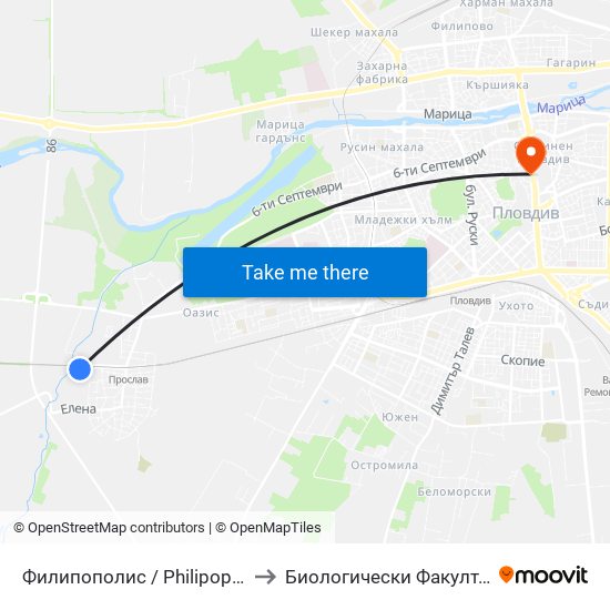 Филипополис / Philipopolis (178) to Биологически Факултет На Пу map