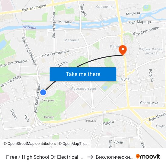 Пгее / High School Of Electrical Engineering And Electronics (171) to Биологически Факултет На Пу map