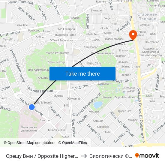 Срещу Вми / Opposite Higher Medical Institute (169) to Биологически Факултет На Пу map