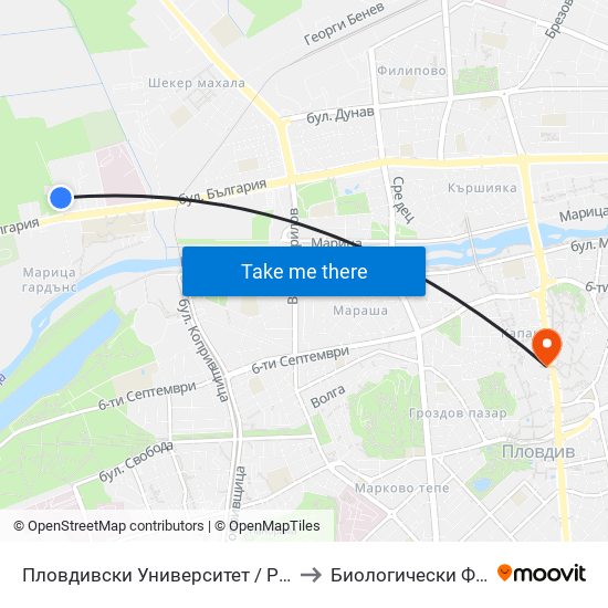 Пловдивски Университет / Plovdiv University (1003) to Биологически Факултет На Пу map