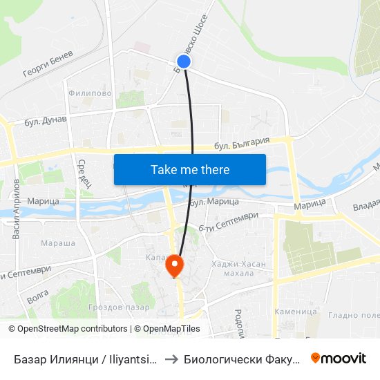 Базар Илиянци / Iliyantsi Store (225) to Биологически Факултет На Пу map