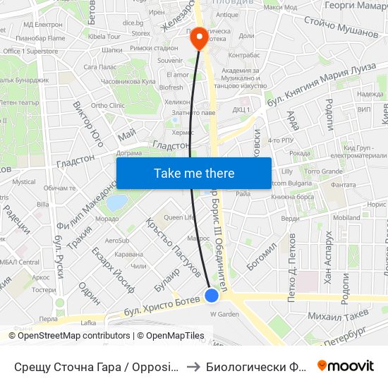 Срещу Сточна Гара / Opposite Stochna Gara (14) to Биологически Факултет На Пу map