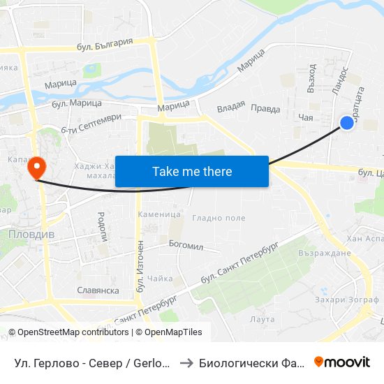 Ул. Герлово - Север / Gerlovo St - North (430) to Биологически Факултет На Пу map