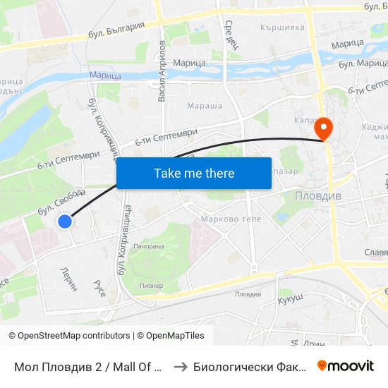 Мол Пловдив 2 / Mall Of Plovdiv 2 (243) to Биологически Факултет На Пу map