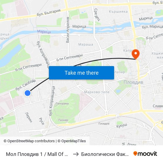 Мол Пловдив 1 / Mall Of Plovdiv 1 (315) to Биологически Факултет На Пу map