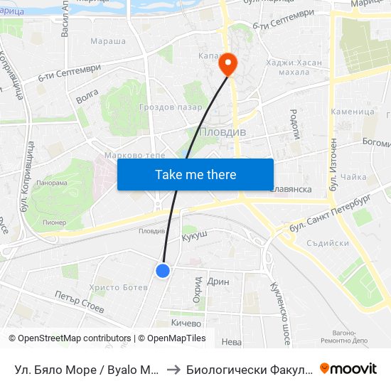 Ул. Бяло Море / Byalo More St. (16) to Биологически Факултет На Пу map