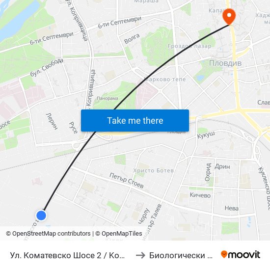 Ул. Коматевско Шосе 2 / Komatevsko Shosse St. 2 (33) to Биологически Факултет На Пу map