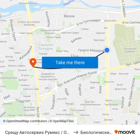 Срещу Автосервиз Румекс / Opposite Rumeks Car Service (437) to Биологически Факултет На Пу map