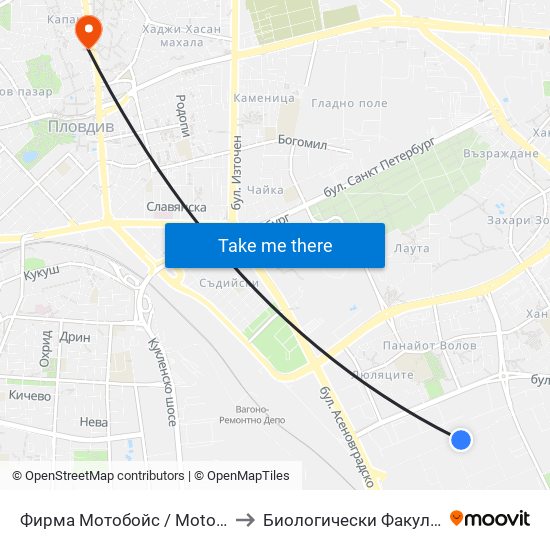 Фирма Мотобойс / Motoboys (331) to Биологически Факултет На Пу map