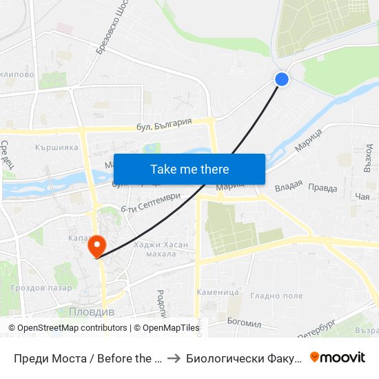 Преди Моста / Before the Bridge (212) to Биологически Факултет На Пу map