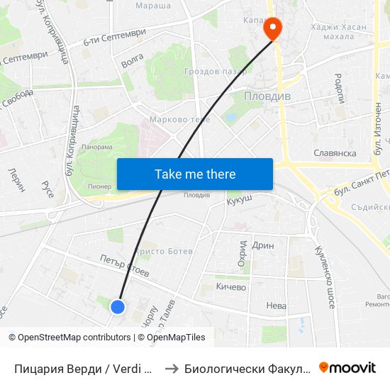Пицария Верди / Verdi Pizza (320) to Биологически Факултет На Пу map
