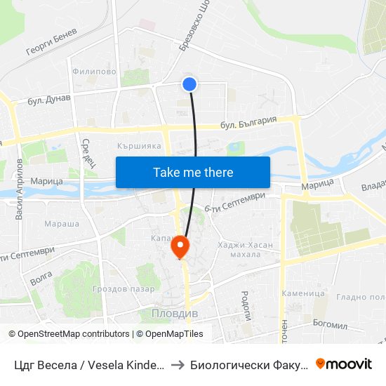 Цдг Весела / Vesela Kindergarten (321) to Биологически Факултет На Пу map