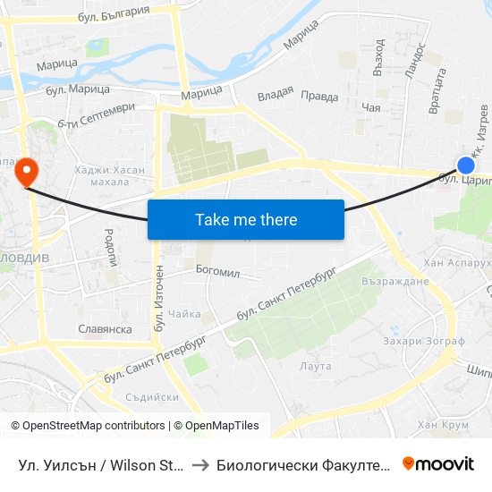 Ул. Уилсън / Wilson St. (395) to Биологически Факултет На Пу map