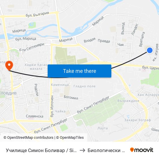 Училище Симон Боливар / Simon Bolivar School (129) to Биологически Факултет На Пу map