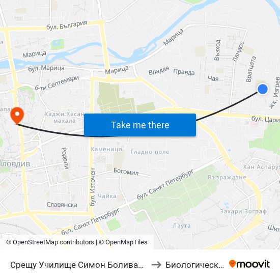 Срещу Училище Симон Боливар / Opposite Simon Bolivar School (399) to Биологически Факултет На Пу map