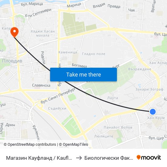 Магазин Кауфланд / Kaufland Store (391) to Биологически Факултет На Пу map