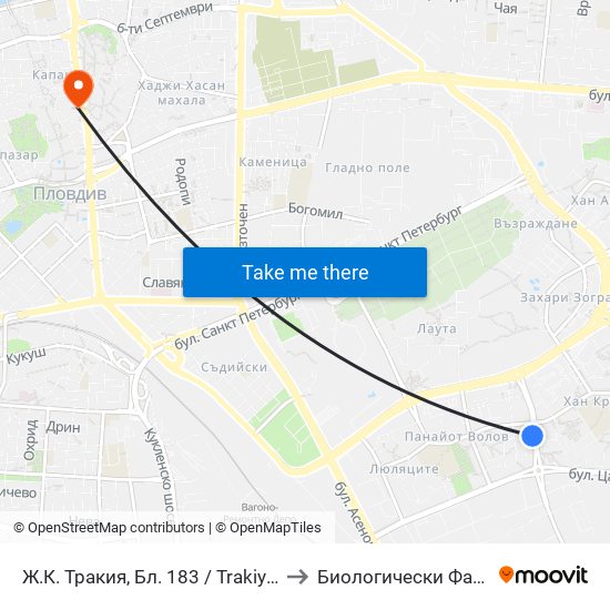 Ж.К. Тракия, Бл. 183 / Trakiya Qr, Bl. 183 (339) to Биологически Факултет На Пу map