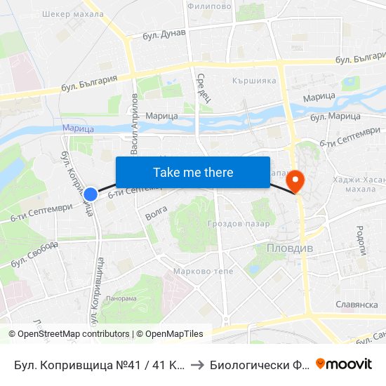 Бул. Копривщица №41 / 41 Koprivshtitsa Blvd. (144) to Биологически Факултет На Пу map