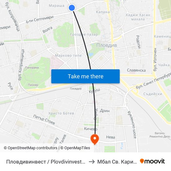 Пловдивинвест / Plovdivinvest (293) to Мбал Св. Каридад map