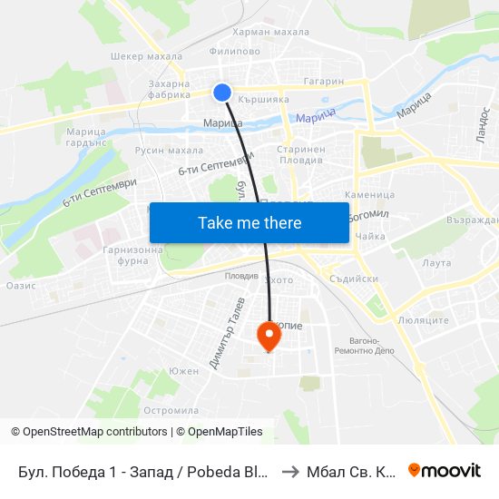 Бул. Победа 1 - Запад / Pobeda Blvd 1 - West (272) to Мбал Св. Каридад map