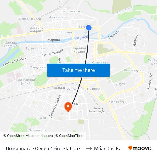 Пожарната - Север / Fire Station - North (184) to Мбал Св. Каридад map