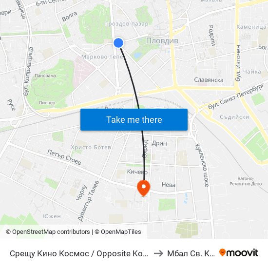 Срещу Кино Космос / Opposite Kosmos Cinema (247) to Мбал Св. Каридад map